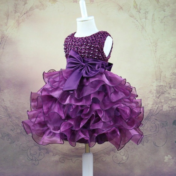 Other - Lace Tulle dark purple beaded baby girls dress size 6M